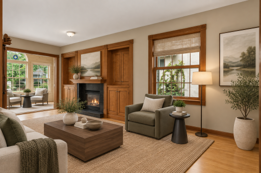 Family room with cozy fireplace