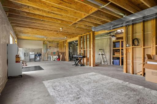 Custom shelving for storage in the lower level