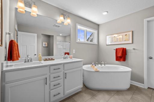 Double vanity, soaking tub and separate shower