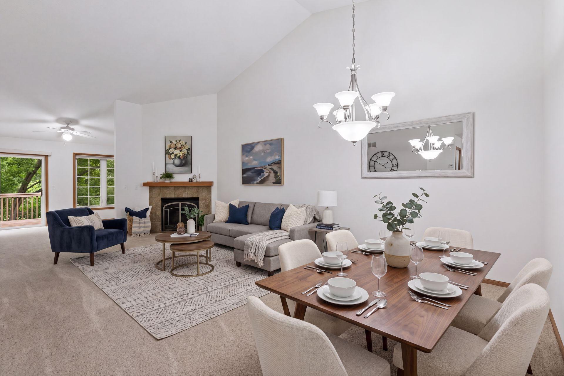 Virtually Staged - Informal dining, living room, and sunroom