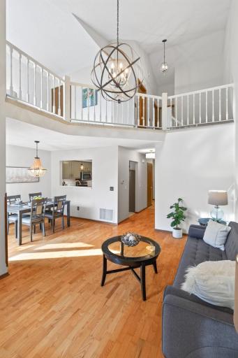 Open loft above, kitchen window/pass-through to dining area