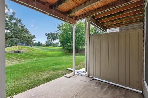 The basement walkout entry door leads to a covered patio