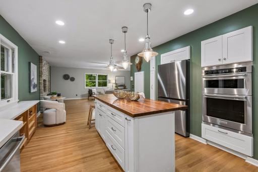 Kitchen opens into spacious family room