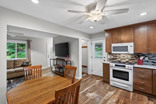 Another view of this fantastic kitchen showing the side door and access to the lower level