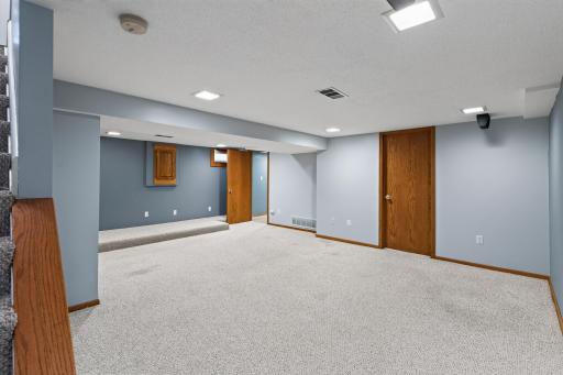 The lower level family room provides great space for gaming, movie watching, game nights and so much more!