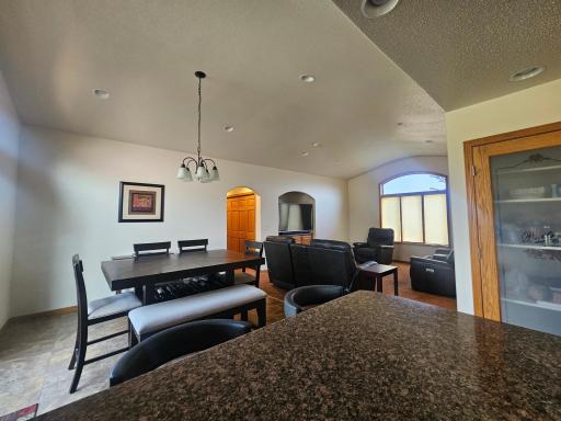 View from kitchen to open dining and living room