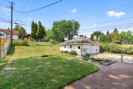 Nice big fenced in backyard and a nice corner water feature.