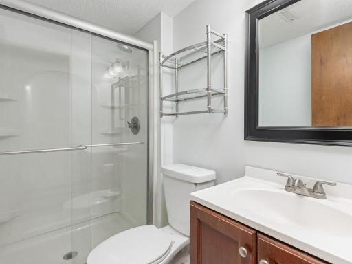 Lower level 3/4 bath complements the living space/bedroom on that level or for proximity to coming in from backyard.