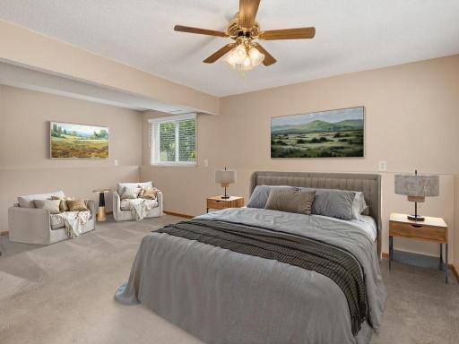 VIRTUALLY STAGED The fully finished lower level can be used in a variety of ways. It is listed as a third bedroom & does feature a door for privacy & a closet.