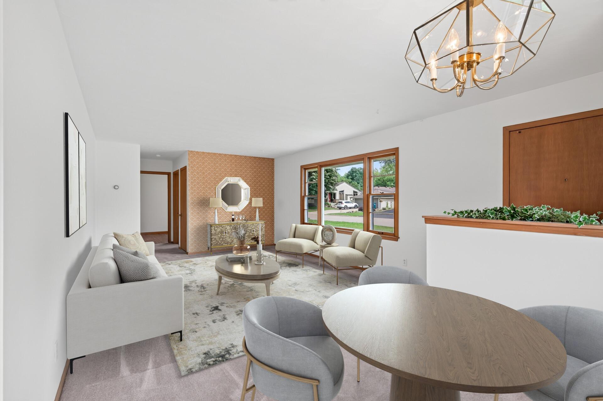 Virtually staged front living room.