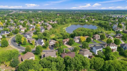 The aerial view shows the ponds throughout the Westridge Hills neighborhood.