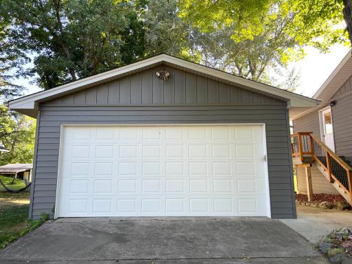A shot of the two-car detached garage, built in 2018.