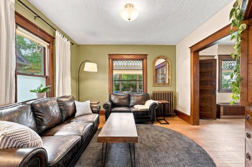 Bright living room featuring beautiful hardwood floors