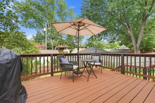 Large backyard deck is perfect for summer entertaining