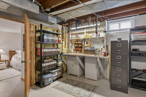 Storage Room with work bench.