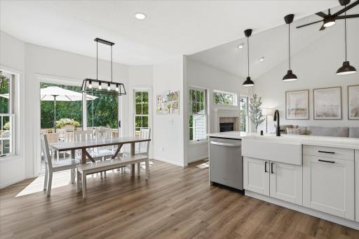 Cleanup is easy with the dishwasher right next to the sink. And look how close they are to the table!! The dishwasher features top-mounted controls, a stainless interior and a top-rack silverware shelf.