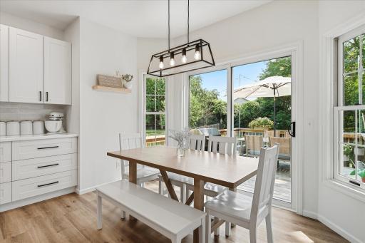 The weather is about to start to cool down, and that door and those windows open so you can let the fresh air come in! The floating shelf is included too.