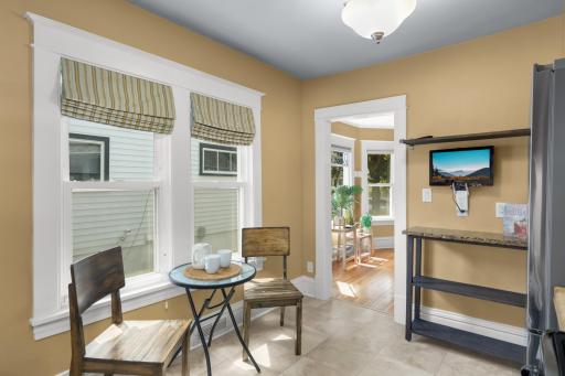 Updated kitchen has space for informal dining