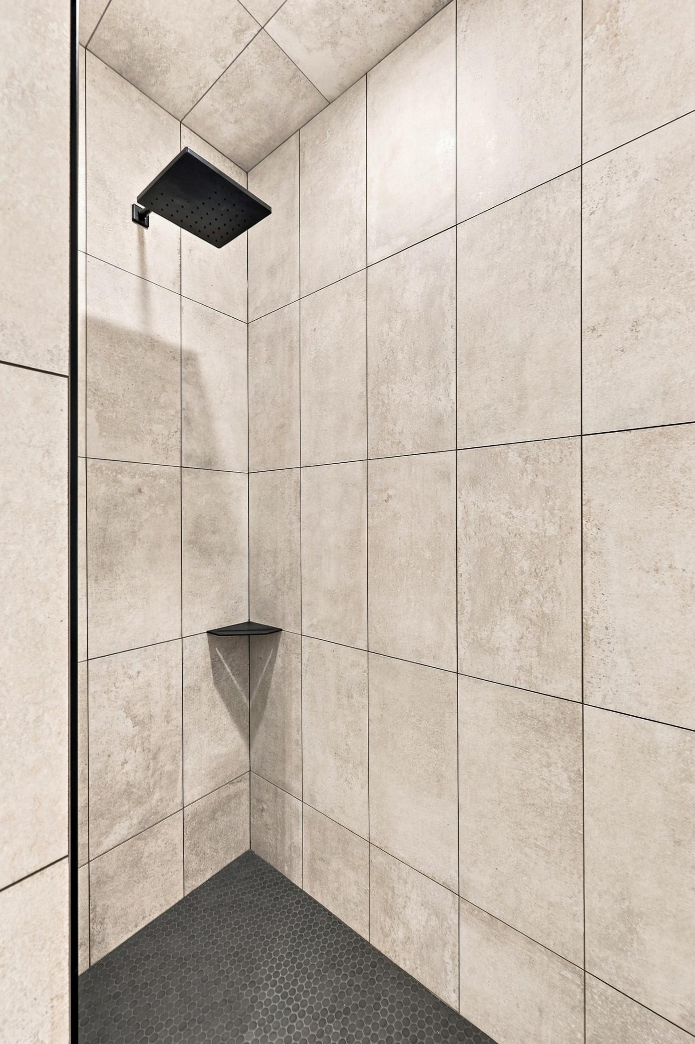 Walk in tile shower in primary bath