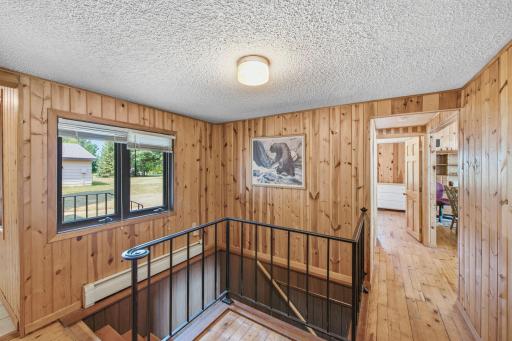 Stairs going down to the lower level of the main cabin.