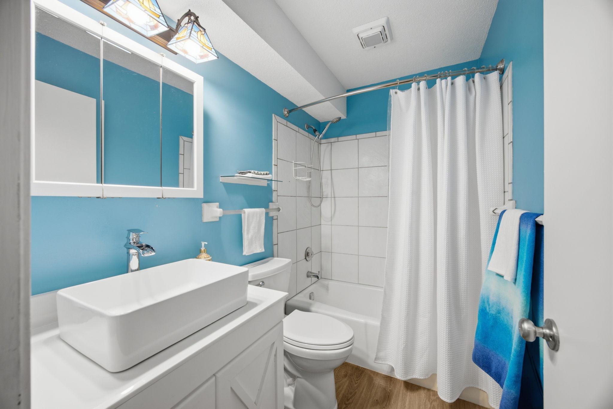 The bath has also been updated with new vanity, sink, faucet, and the exhaust fan.