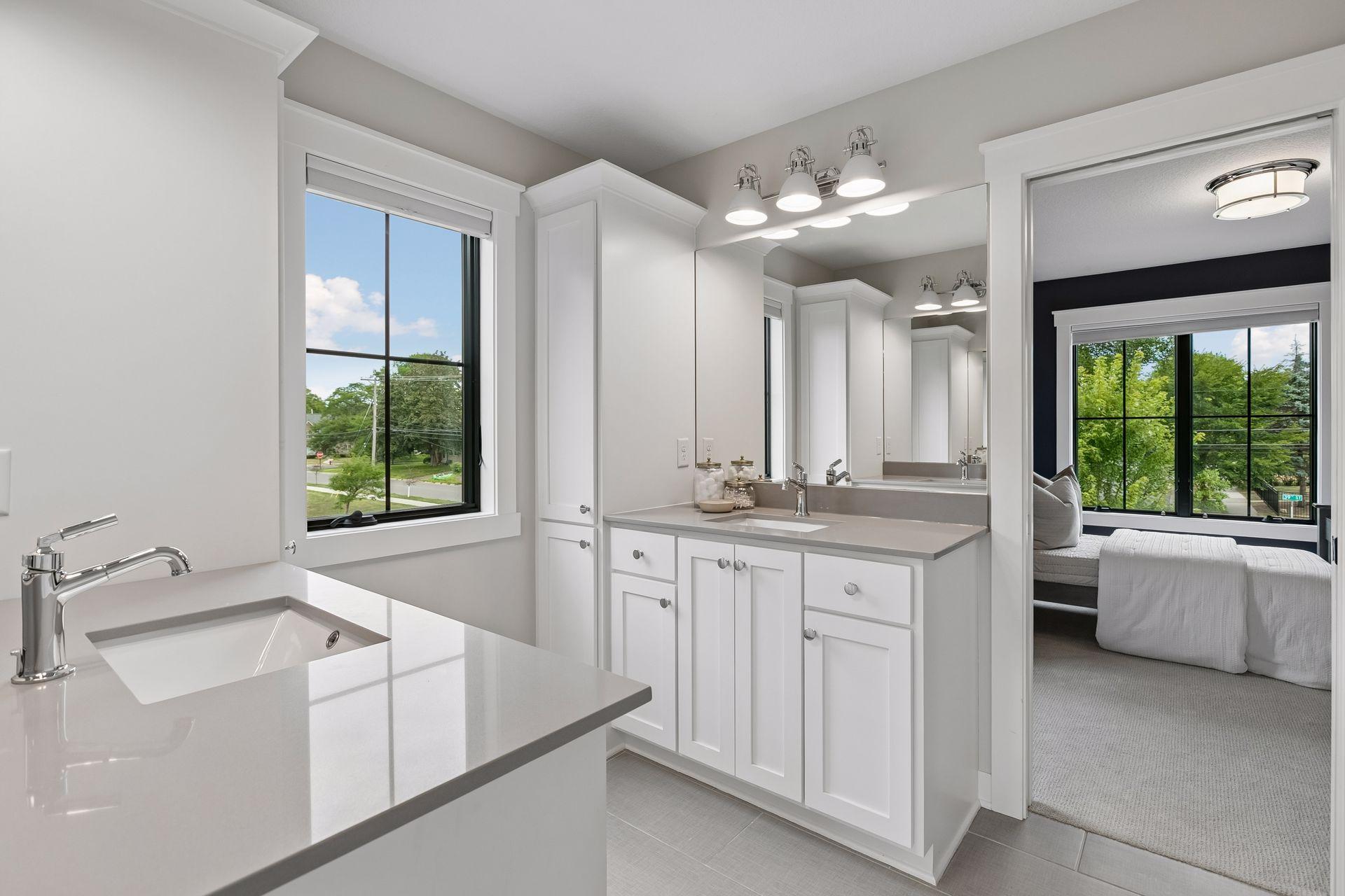 Dual vanity in Jack and Jill bath