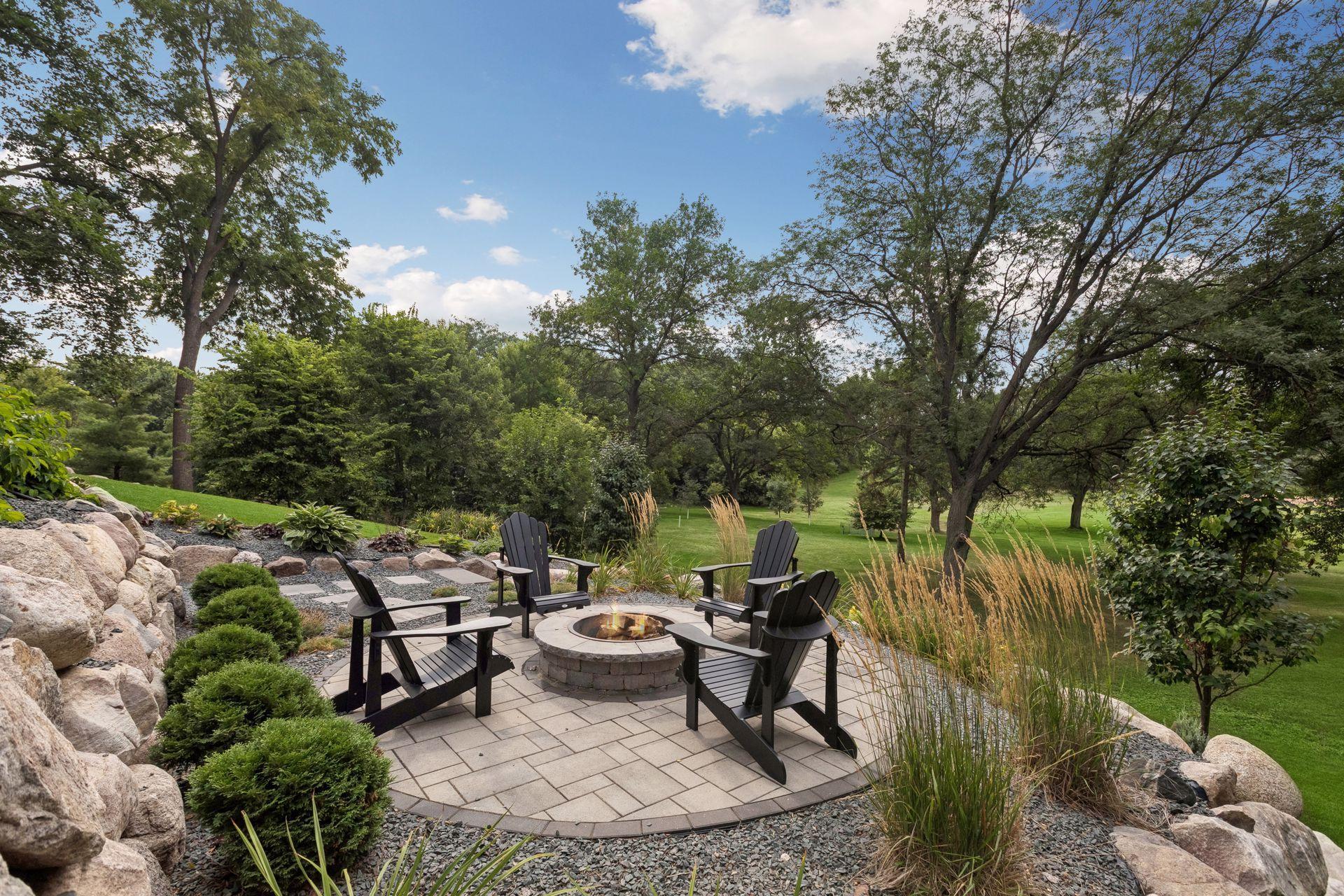 Amazing paver fire pit area, overlooking park