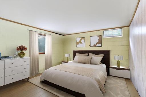 virtually staged lower level bedroom