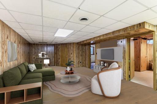 virtually staged lower level rec room