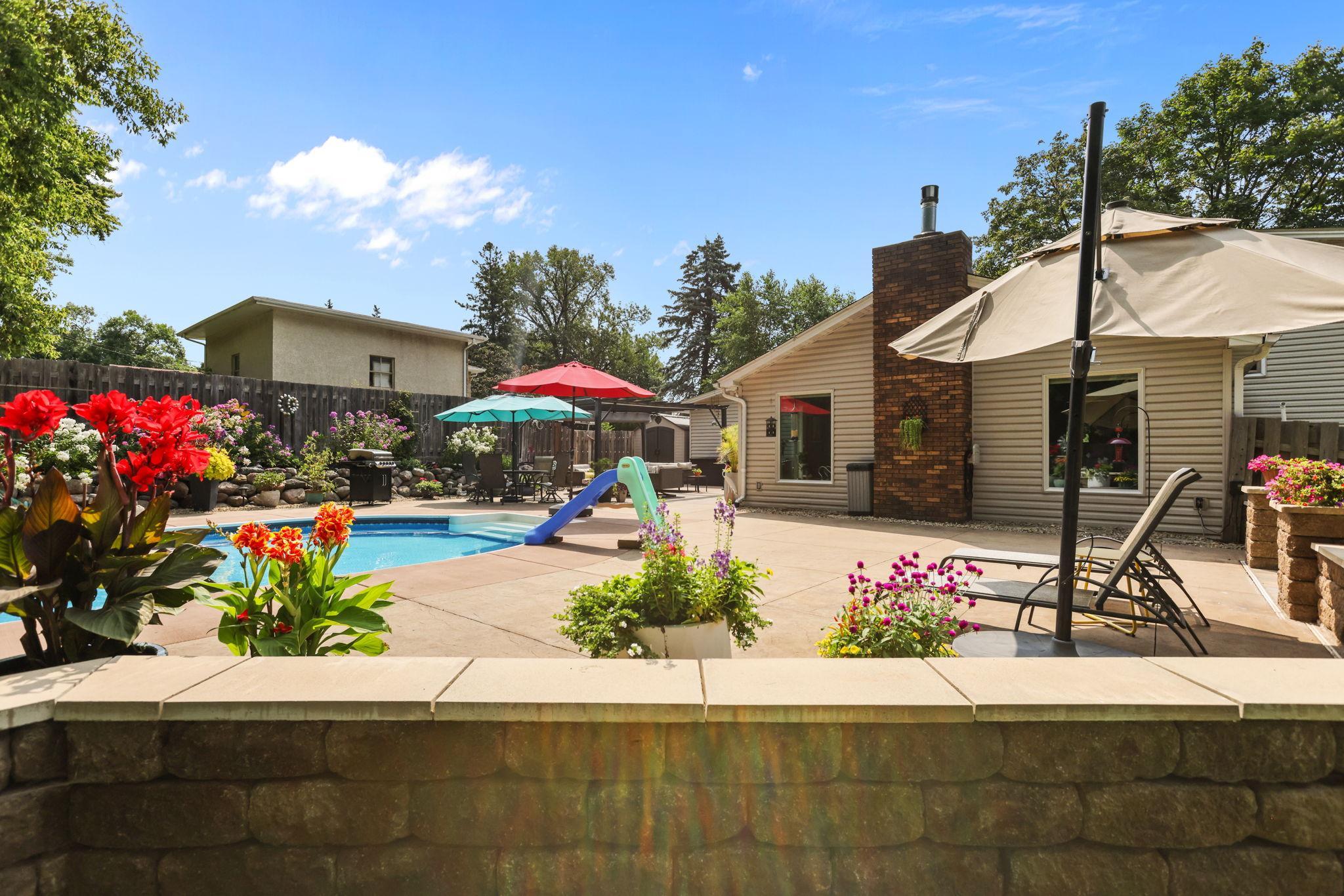 Patio is 2,142 square ft, lounge area, dining area, pool area