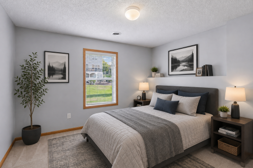 Virtually staged bedroom on the lower level