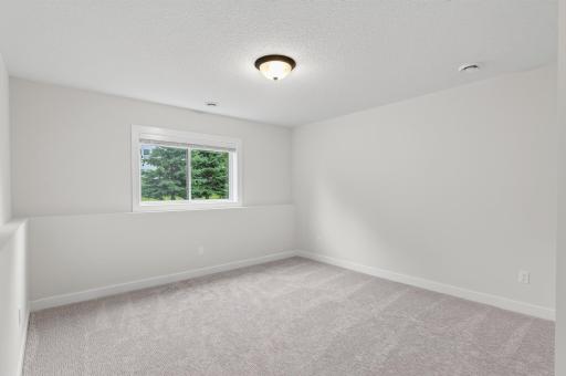 This fifth bedroom on the lower level offers a bright look-out window, with the convenience of a 3/4 bathroom just across the hall; great for guests or family.