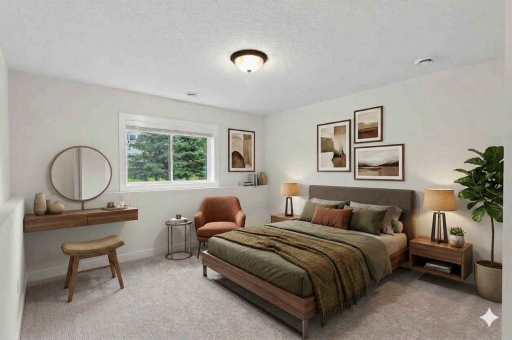 This fifth bedroom on the lower level offers a bright look-out window, with the convenience of a 3/4 bathroom just across the hall; great for guests or family.