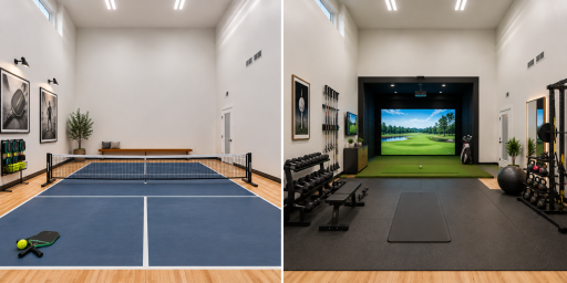 Reimagine this incredible indoor sport court as your own private pickleball court and fitness space for year-round recreation right at home! **Virtually Staged for idea purposes.**
