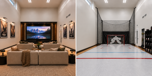 Calling all hockey families and movie lovers; reimagine this incredible indoor sport court for your crew! **Virtually staged for idea purposes!**
