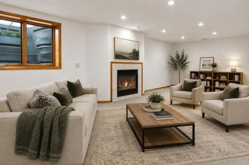 This shows how the lower level family room could be used. It is virtually staged.
