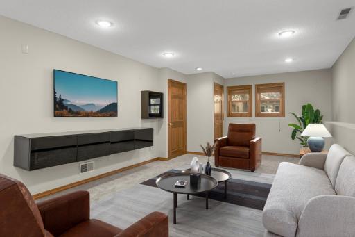 Basement living room! This photo has been virtually staged.