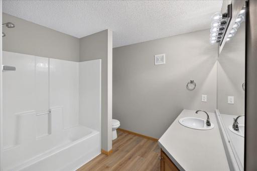 Main floor bathroom, new flooring in here too!