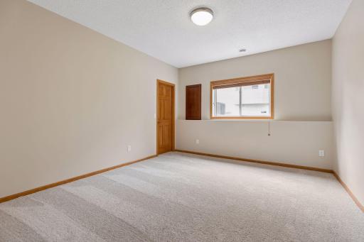 Bedroom #3 lower level, with walk-in closest & lookout window
