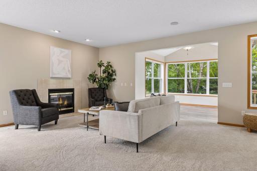 Living room with beautiful marble fire place