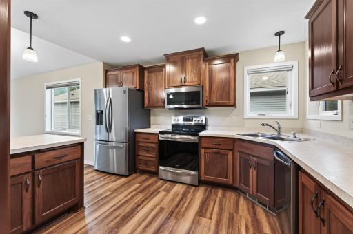 Beautiful kitchen featuring stainless steel appliances and abundant cabinetry.