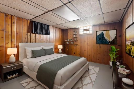 The lower-level flex room offers versatile options and could be used as a non-conforming bedroom or converted to a conforming bedroom with the addition of an egress window. *This Image Is Virtually Staged*