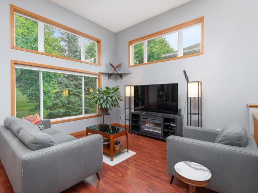 Main level living with soaring ceilings and plenty of natural light.