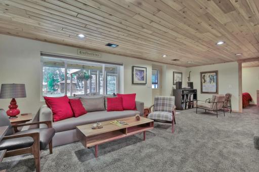 Lower Level Family Room - wood ceilings - recessed lighting