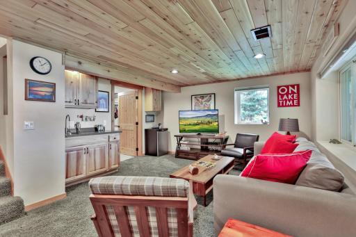 Family Room with wet Bar Area - Cedar Ship Lap Ceiling