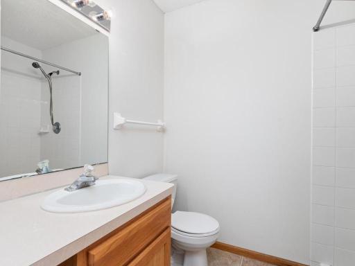 Private primary 3/4 bath adds everyday convenience to the upper-level primary suite.