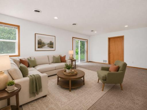 AI virtually staged to illustrate furniture placement. Expansive 21x13 lower-level family room provides a second gathering space with walkout access to the backyard.