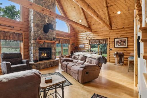 Showstopping stone gas fireplace sets the tone for the space