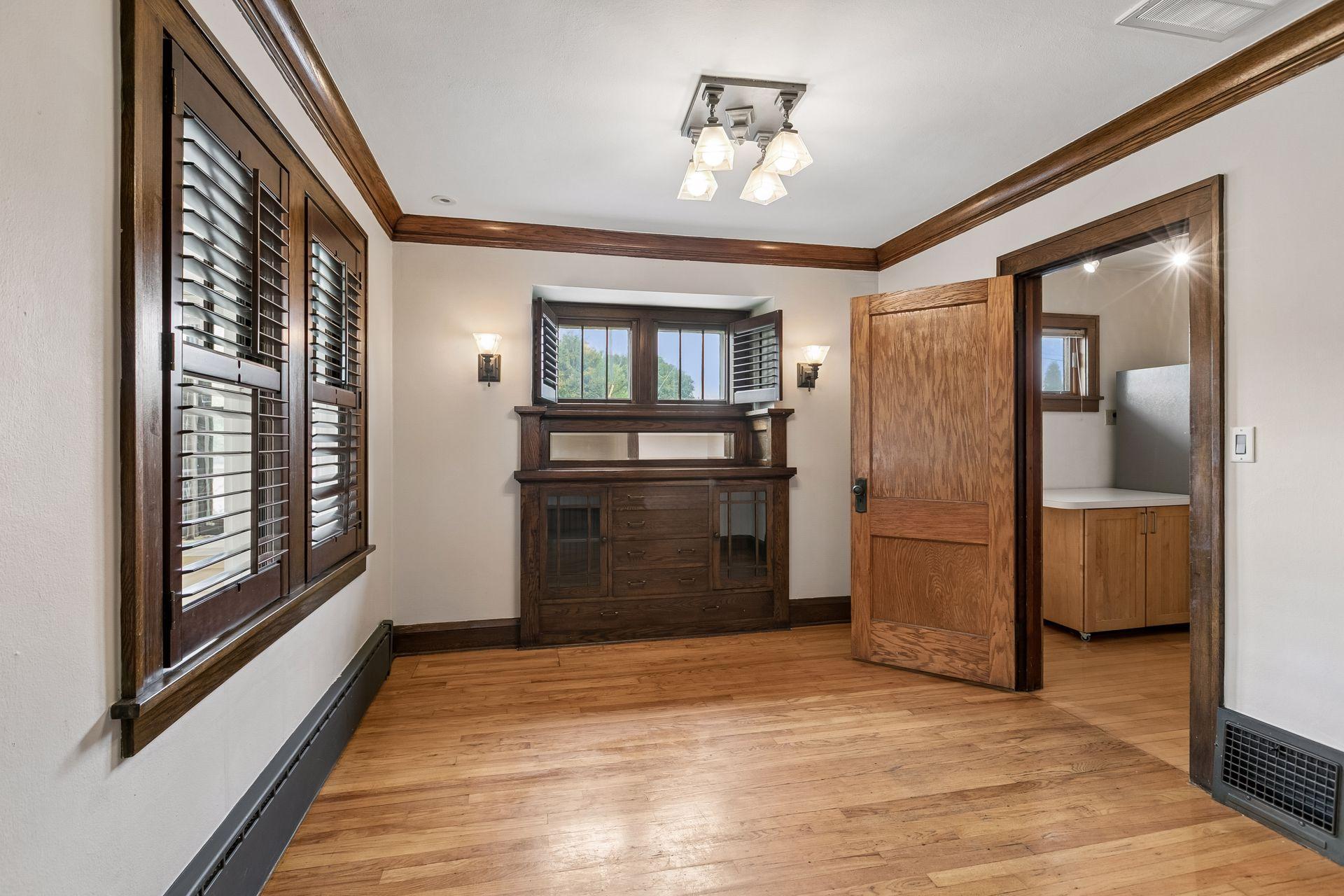 Formal dining room with classic built-in buffet.