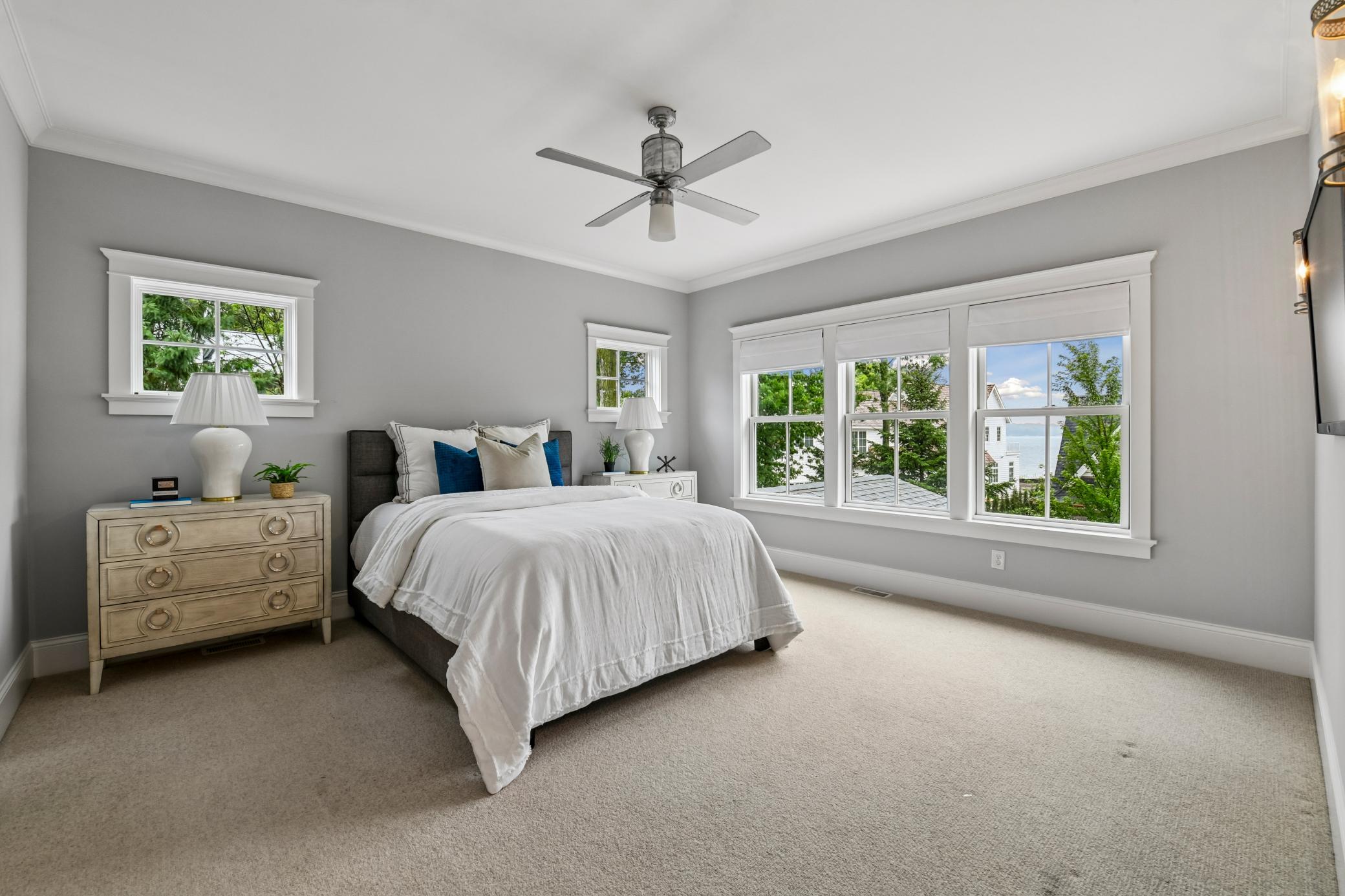 Primary suite with vaulted ceilings.